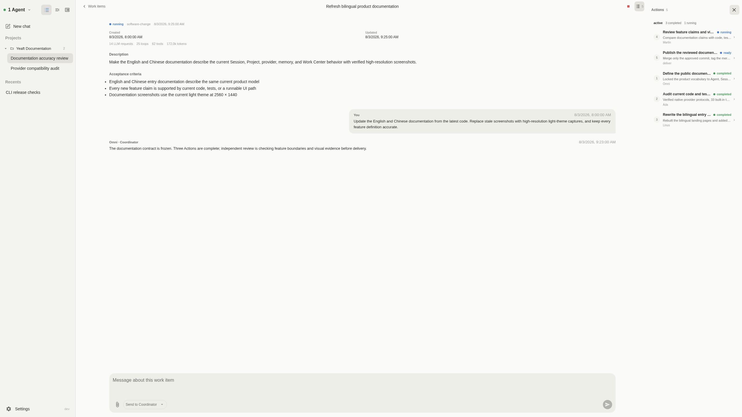 Work Center with a persistent WorkItem and planned Actions